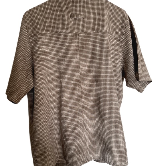 Genre Sport Womens Beige/White Plaid Linen Blend Collared Button Up Blouse SZ 16 - Picture 2 of 4